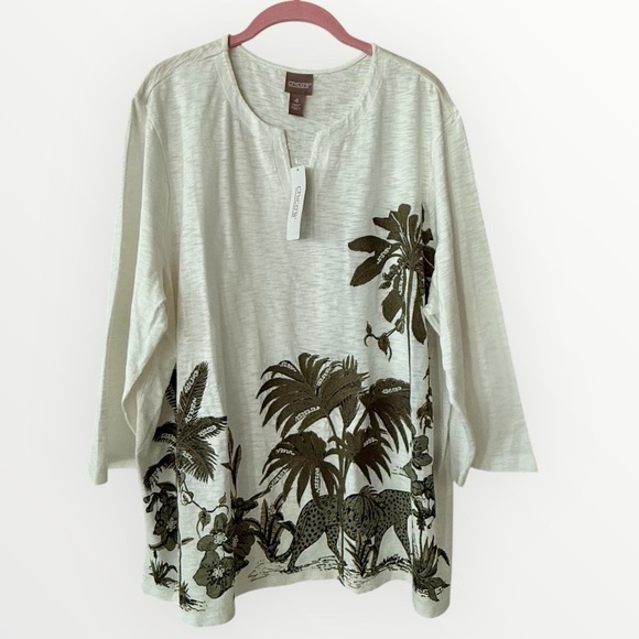 Chico's Tops - 🆕 Chico's embroidered jungle toile
3-qtr sleeve tunic top *NWT* $59.95 size: XXL